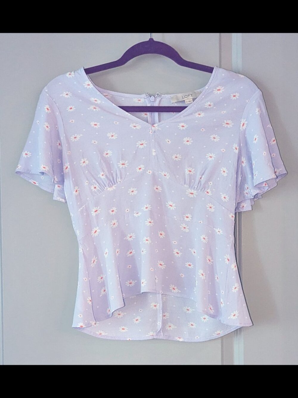 LOFT Lavender Daisy Print Blouse | Peplum Hem Flutter Sleeve Top | Size 0